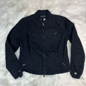 LRL Lauren Jeans Co. Moto Denim Jacket~ Women’s~Black Zip Polo~Size Large